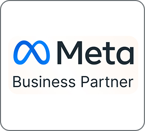 Meta logo in blue next to the words “Meta Business Partner” on a white background with a gray border.