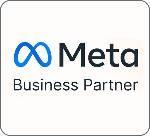 Meta Business Partner logo featuring the blue Meta symbol and the words “Meta Business Partner” on a light background with rounded corners.