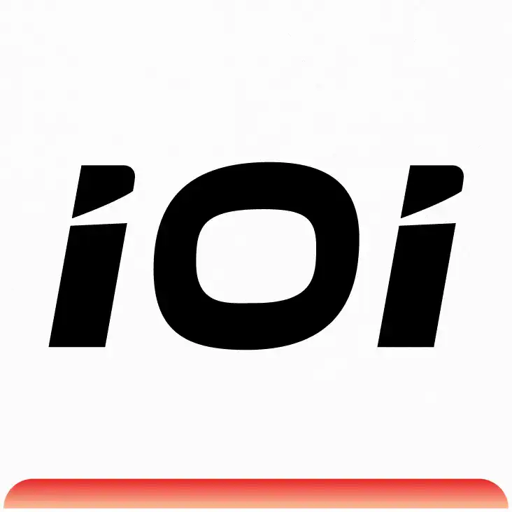 Black lowercase letters “iOi” in bold font on a white background, with a horizontal red gradient line at the bottom edge of the image — a striking design perfect for your About Us page.