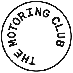 Black outlined circle with the words “THE MOTORING CLUB” written in a circular path inside the border on a white background, perfect for an About Us introduction or branding.